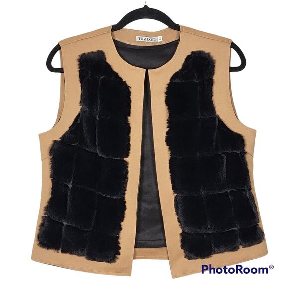 Tom Paul Jackets & Blazers - Tom Paul Camel Scuba/Faux Fur Vest SZ 44 (L)
